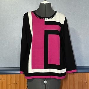 🔥3 for $15 Sale- EUC Alfred Dunner Petites color block sweater size PXL
